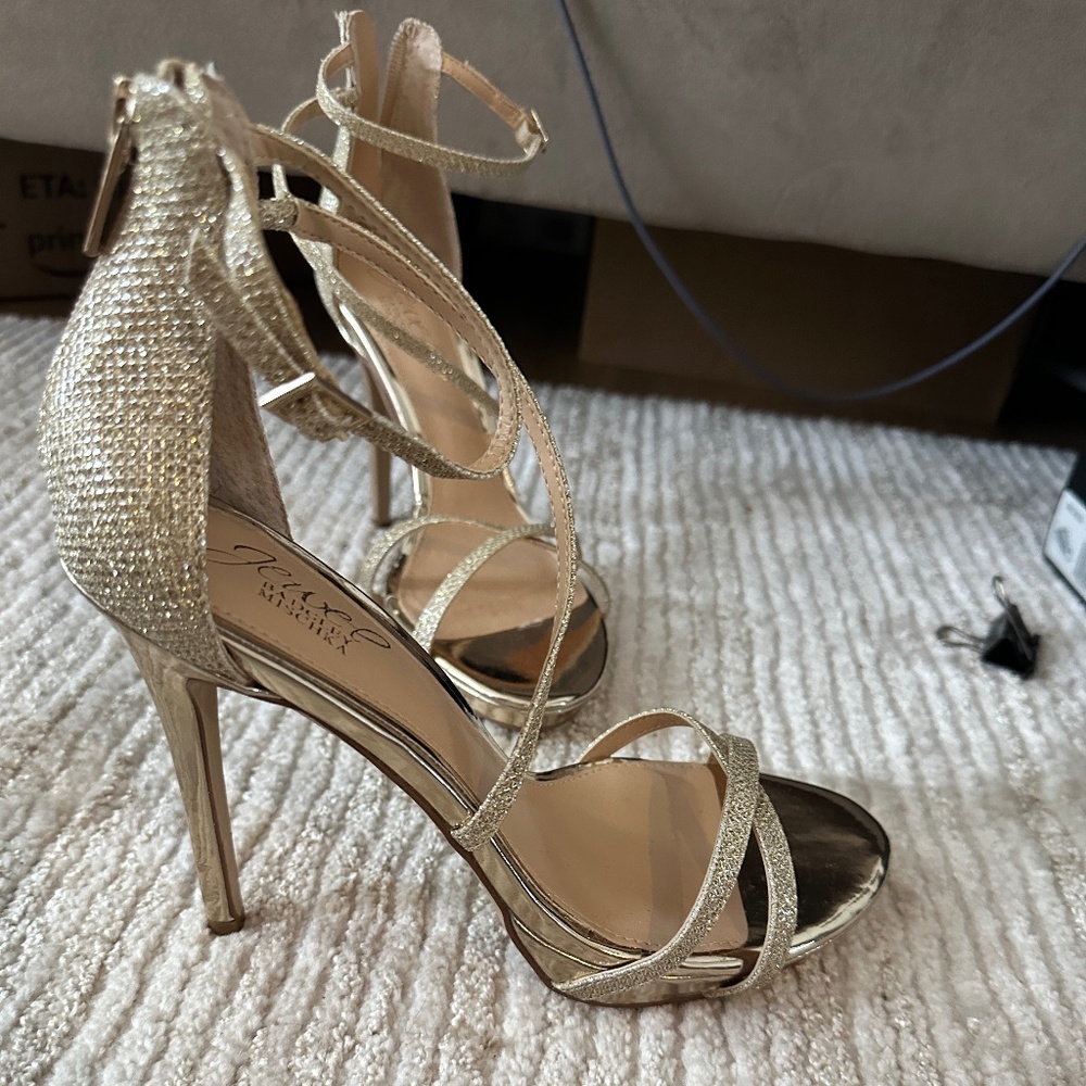 Badgley & Mischka Glitter Gold Heels